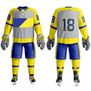 Conjunto Completo de Uniforme de Hockey sobre Hielo, Equipación Profesional de Equipo, Jersey Sublimado Personalizado, Pantalones, Calcetines, Guantes, Número 18, Atlético - Product Image 1