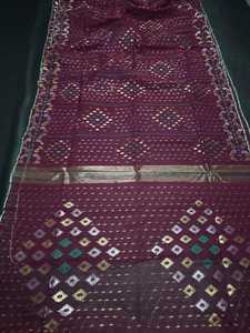 Exclusivo rojo Deshi Dhakai Jamdani Sharee calidad de exportación para mujeres JAMDANI tela azul verde dorado cielo azul de Bangladesh - Product Image 6