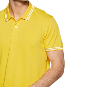 Polo pour homme jaune à rayures blanches, en coton doux, manches courtes, décontracté, élégant, tendance, confortable, respirant, pour tous les jours - Product Image 5
