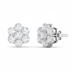 Boucle d'oreille cloutée en forme de fleur pour femme en or 14 carats et diamant naturel avec 14 diamants ronds taille brillante | 0.50Ctw 1.50gm - Product Image 1
