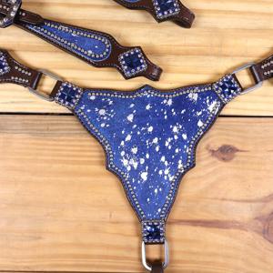 Western Leather Horse Headstall & Breastplate Set Western <b>Equestrian</b> Headstall Breast Collar Set - Product Image 2