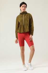 Sudadera con capucha fruncida con cremallera completa y protección UV para mujer de color caqui oscuro superventas - Product Image 5