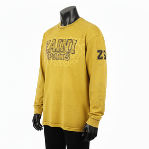 Camiseta de Manga Larga de Algodón Suave Lavado, Tela Jersey Premium, Logotipo Personalizado, Transferencia de Calor, Camiseta con Piedras para Hombre - Product Image 4