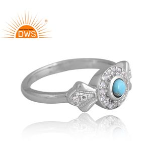 Nouvelle tendance Design 925 Sterling Silver Palladium Plaqué Arizona Turquoise & White Topaze Gemstone Ring Custom Jewelry Supplier - Product Image 4