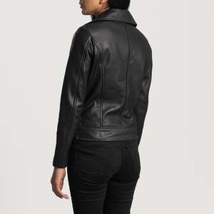 Chaqueta de Motociclista Slim para Mujer Rumy, Negra, de Cuero PU, con Capucha, Cuello de Satén, Piel Sintética, Logotipo Personalizado, Relleno de Poliéster, Otoño, Talla XL, Estampada - Product Image 5