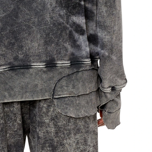 2025 negro gota hombro impreso completo algodón mezclado Sudadera con capucha bordado logotipo personalizado lavado ácido Vintage Sudadera con capucha para Unisex - Product Image 4