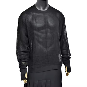 เสื้อยืดตาข่ายโพลีเอสเตอร์สำหรับผู้ชายเสื้อกีฬาผ้าฝ้าย100% บ็อกซี่ใส่ทรงหลวมเสื้อยืดตาข่าย - Product Image 4