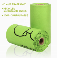 Sacs à déjections canines compostables OEM ODM en amidon de maïs PLA PBAT, sacs à déchets pour animaux de compagnie à base de plantes, extra épais, anti-fuites, 18 microns, Walmart