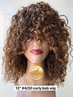 Perruque Bob Courte 12 pouces 4/30 en Cheveux Humains Vierges Indiens 100% Naturels Bouclés Brun Foncé pour Femmes, Facile à Porter, 1 Pièce