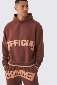 Conjunto Deportivo de Dos Piezas para Hombre, Sudadera con Capucha y Pantalones Jogger de Pierna Ancha Color Marrón, Estilo Casual Urbano con Dobladillo en Contraste para Invierno - Product Image 2