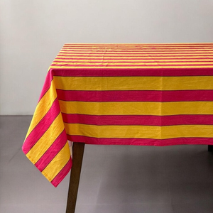 Nappe rectangulaire rayée rose et jaune pour la décoration de la maison, nappe Indan à motif rayé - Product Image 1