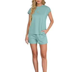 Ensemble de shorts personnalisables décontractés pour femmes haut et short à col rond doux ensemble de shorts décontractés pour femmes nouveaux vêtements de mode - Product Image 6