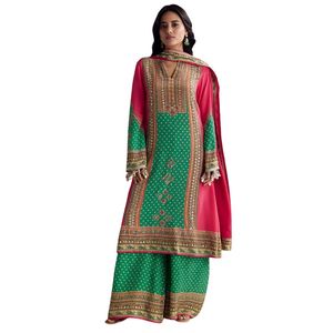 Ensemble de palazzo Kurta imprimé rose et vert vente en gros de vêtements ethniques pour femmes OEM usine de vêtements fournisseur en vrac fabricant sur mesure - Product Image 2