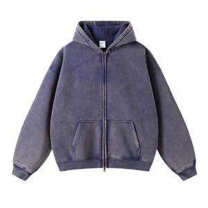 Tendance Sunfade Vintage Acid Stone Wash Pull-Zip Hooded Zipper Distressed Heavyweight Oversize OEM - Product Image 6