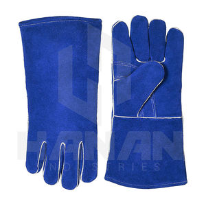Venta caliente Color azul sólido grano de vaca cuero dividido resistente al calor antideslizante puño largo MIG guantes de soldadura guantes de seguridad - Product Image 2