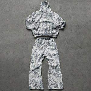 Custom Two-Piece Set For Men Heavyweight Zip Hoodie Cargo Pants Off-Road Style Camo Outdoor Hunting Sweatsuit Front Streetwear - Product Image 2