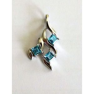 Handmade 925 Sterling Silver Shah Gems <b>Pendant</b> for Women Natural for Swiss Blue Topaz Princess <b>Emerald</b> Cut Cute Number Pattern - Product Image 6