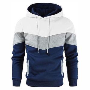 Sweat à capuche tendance blanc, gris et bleu, style streetwear moderne et décontracté avec poche kangourou, prix de gros abordable - Product Image 1