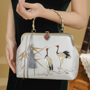 תיק פוליאסטר רקום של Biyi Shuangfei שני צ'ונגסאם עתיקים למסיבת אירועים תיק מרובע קטן ספרות אמנות לאומי סִגְנוֹן - Product Image 6