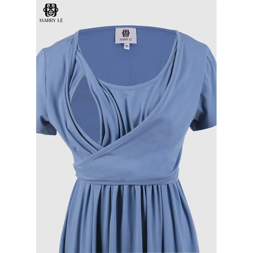 WRAP NURSING DRESS - DARK BLUE KNIT - MD429 Ein vielseitiger Still kleid mit weichem, atmungsaktivem Stoff