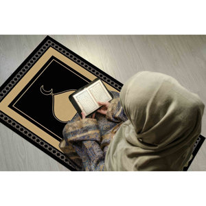 Alfombra de Oración Negra Elegante para Decoración de Mezquita Islámica: Alfombra Impresa, Alfombra Delgada No Tejida - Product Image 3