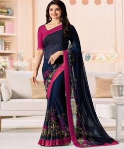 ATRACTIVE GEORGETTE SILK DIGITAL PRINT SAREE CON BLUSA SIN COSTAR USO DIARIO PRECIO AL POR MAYOR ETHNIC GRMENT BLUE - Product Image 1