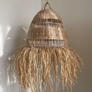 Lámpara de estilo de granja de algas marinas naturales con borlas tejidas, luces colgantes asiáticas de ratán, candelabro de paja para restaurante, decoración del hogar - Product Image 1