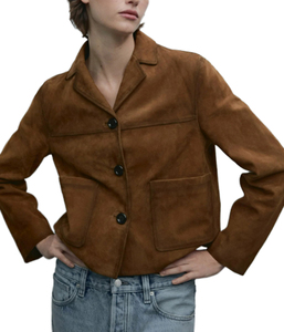 <b>Women</b> Retro Sheep Skin Canvas Waterproof <b>Jacket</b> Coat Suit Collar Single-breasted Long-<b>sleeved</b> Sporty Casual <b>Short</b> Winter - Product Image 1