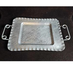 Bandeja DE SERVICIO DE ALUMINIO La bandeja de servicio redonda de metal más popular Diseño de flor martillada con bandeja de aluminio con asa - Product Image 4