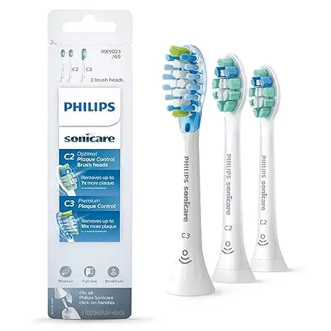 Philips Sonicare Echt Tandenborstelhoofdpakket, C3 Premium Plaque Controle En C2 Optimale Controle, 3 Opzetborstels, Wit