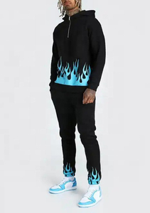 Survêtement de sport personnalisé en molleton pour homme, style streetwear hivernal, avec capuche à cordon de serrage, 100% coton respirant et écologique, motif feu, vente en gros - Product Image 4