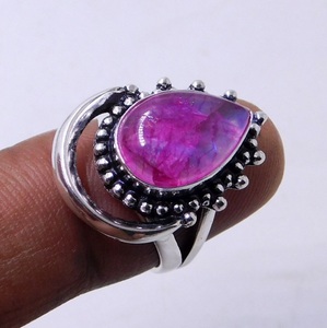 Classic Pink <b>Moonstone</b> Sterling Silver Statement Ring Bezel Setting Inlay for Wedding Engagement Anniversary Gift Pear Cut - Product Image 5