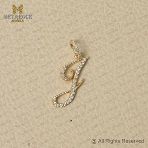 Pave Diamond Initial J Pendentif 14k Breloques en or massif pour bijoux Cadeaux d'anniversaire Alphabets, lettres - Product Image 2