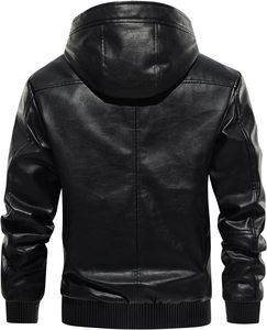 Nouvelle veste à capuche en cuir noir pour hommes veste de moto zippée doublée Sherpa style décontracté avec caractéristiques de la saison d'hiver - Product Image 3