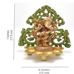 Diya de diseño de Ganesha de baile de latón de 7 pulgadas con 6 mechas de aceite decoración del hogar Diya de latón con piezas de exhibición para el hogar/templo - Product Image 3