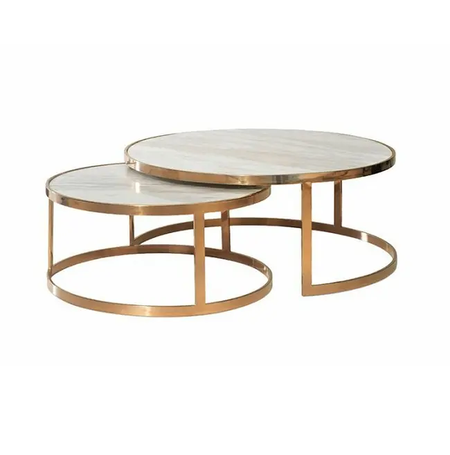 New Fashion New Design Couch tisch Set Gold Farbe Mittel tisch Set Poliert Arabischer Stil Moderner Tee tisch mit Marmorplatte