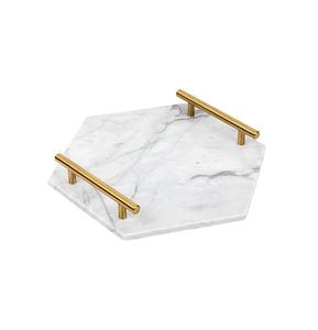 Bandeja de servicio de mármol crema con mango arqueado, Plato decorativo Rectangular moderno para mesa de centro de mesa, regalo de cocina de lujo - Product Image 4