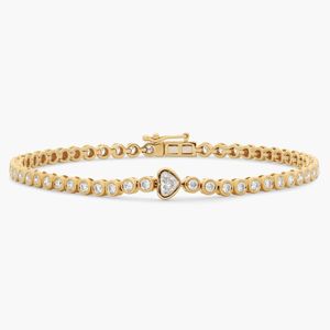 Bracelet tennis en or 18 carats avec diamants de laboratoire ronds en forme de cœur, idéal pour mariage ou cadeau - Product Image 1