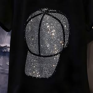 T-shirt tendance 100 % coton avec strass, personnalisé, style cristal, à manches courtes, respirant, avec franges et pompons pour homme - Product Image 4