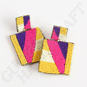 Pendientes colgantes de moda para niñas con cuentas cuadradas Rosas y naranjas hechas a mano - Product Image 5