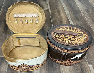 New Product Handmade Tooled Leather Travel Jewelry Case <b>Box</b> Organizer <b>Large</b> Oval Shape Cowhide Storage <b>Box</b> for Rings & Earrings - Product Image 6