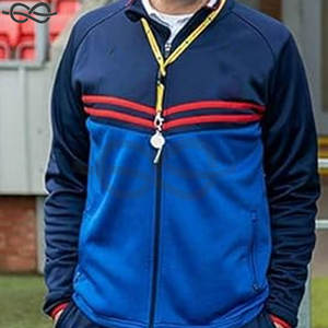 เสื้อแจ็กเก็ตสีน้ำเงินน้ำหนักเบามีซิปรูดสำหรับผู้ชายเสื้อโค้ชทีมฟุตบอล - Product Image 3