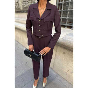Women's Premium Crop <b>Jacket</b> and Vintage Button-Down <b>Suit</b> Set 10239 - Product Image 2