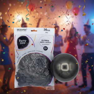 Party Love Latex Balloons 30Cm Black Chrome R12 <b>50</b> Units Biodegradable Party <b>Decor</b> - Product Image 3