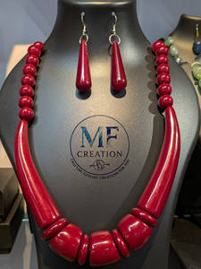 Conjunto de Collar y Pendientes de Resina Roja Hechos a Mano por Craft Exim, Diseño de Moda para las Cuatro Estaciones, para Mujer, Modelo Mf-001-TCE-133, Proveedor Mayorista de la India - Product Image 2