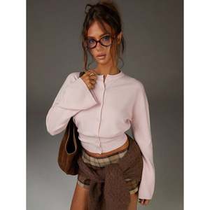 <span class=keywords><strong>Cardigan</strong></span> Corto da <span class=keywords><strong>Donna</strong></span> in Maglia con Bottoni, Nero e <span class=keywords><strong>Rosa</strong></span> Chiaro, Maniche Lunghe, per l'Inverno - Product Image 6