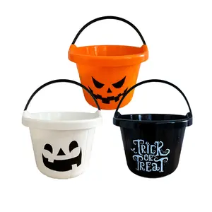 Halloween Nguồn cung cấp bên bí ngô pails với xử lý lừa hoặc điều trị Halloween bí ngô xô đèn lồng kẹo giỏ