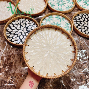 Bandeja de bambú y ratán con perlas incrustadas Productos hechos a mano de tamaño 20cm, productos perfectos hechos a mano, de artesanía de Vietnam - Product Image 4