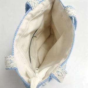 Handmade Custom Cotton Fashion Crochet Tote <b>Bag</b> with Two Straps Open Closure Floral Design 6 Inch All Seasons Women's Daily Use - Product Image 4