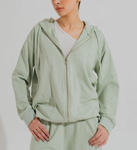 Sweat à capuche zippé vert clair pour femme, en tissu doux et confortable, qualité supérieure, style athleisure, streetwear tendance - Product Image 4